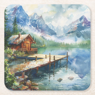 A Fishing Hose On The Lake Square Paper Coaster