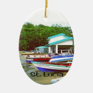 A fishing village in St. Lucia Ceramic Ornament