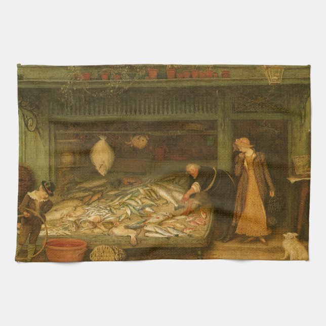 A Fishmonger's Shop by Frederick Walker Kitchen Towel (Horizontal)