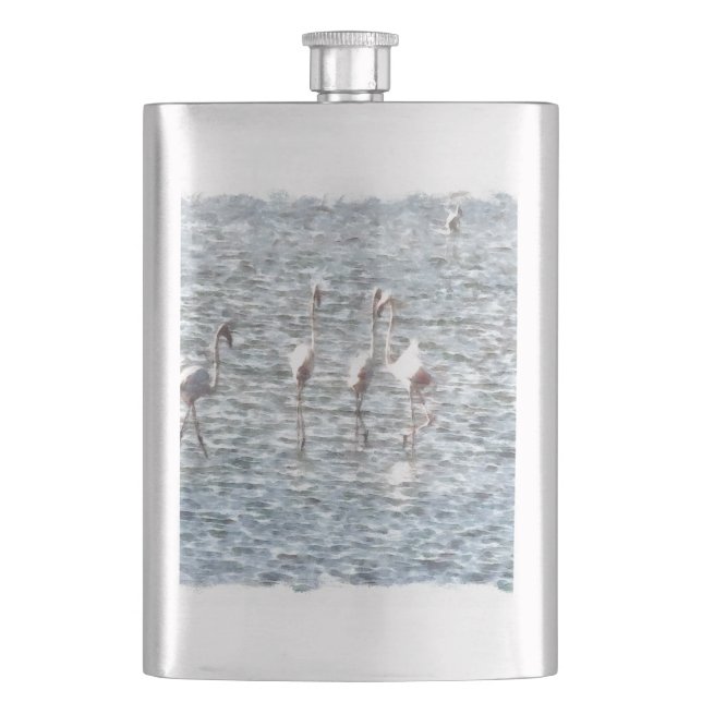 A Flamboyant Pat Of Flamingos Hip Flask (Front)