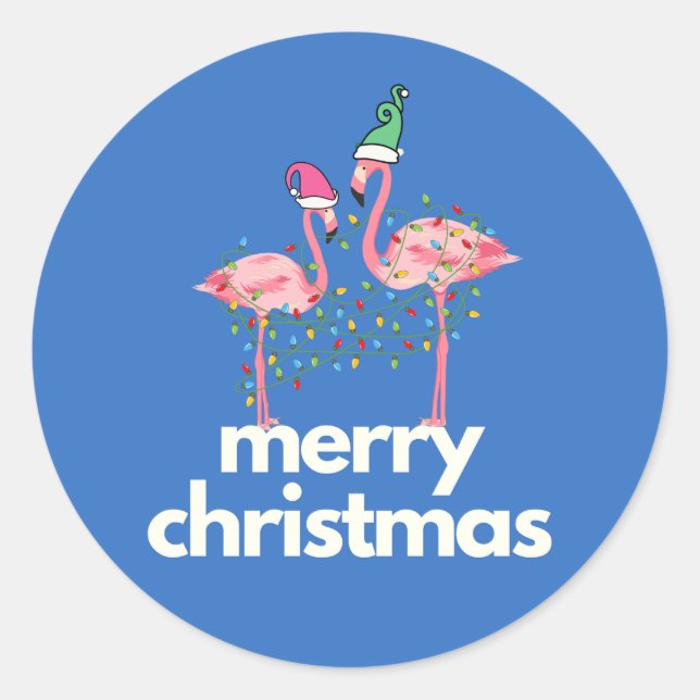A Flamingo Christmas Classic Round Stickers (Front)