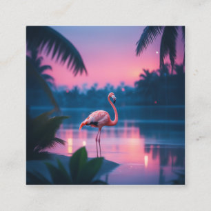A flamingo in tropical paradise just after sunset  square business card