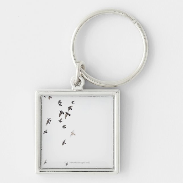 A flock of birds is flying at the sky keychain (Front)