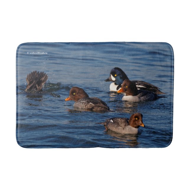 A Flock of Entertaining Barrow's Goldeneyes Bath Mat (Front)