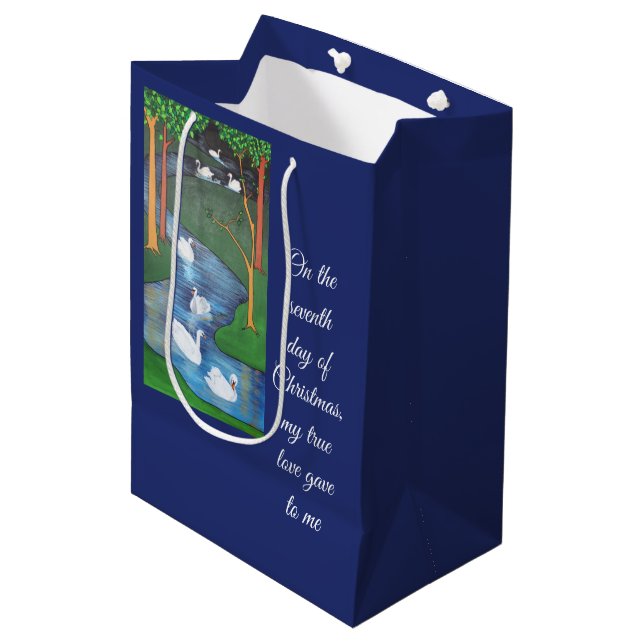 A Flock of Seven Swans-A-Swimming  Medium Gift Bag (Front Angled)