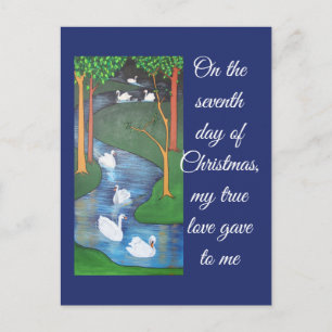 A Flock of Seven Swans-A-Swimming  Postcard