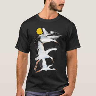 A Flock of White Storks Flying over the Sun Illust T-Shirt