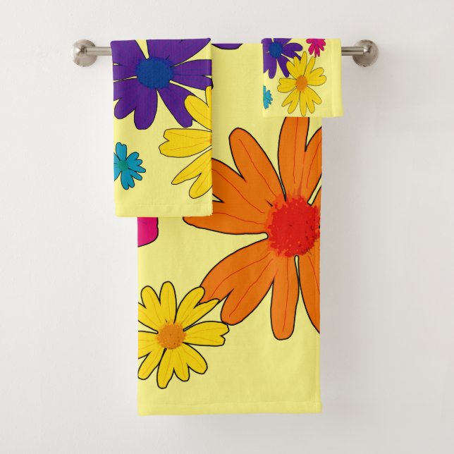 A floral bed of daisy flowers  bath towel set (Insitu)