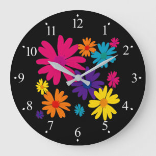A floral bed of daisy flowers  large clock