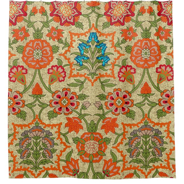 A floral design by mirror repeat. Orange and green (Front)