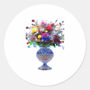 A floral design typically features a variety classic round sticker