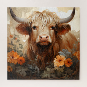 A Floral Highland Cow Series Design 2 Jigsaw Puzzle