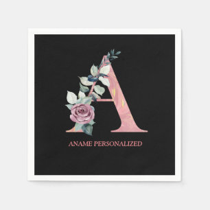 A Floral Monogram Name Letters Pink Agate   Napkin
