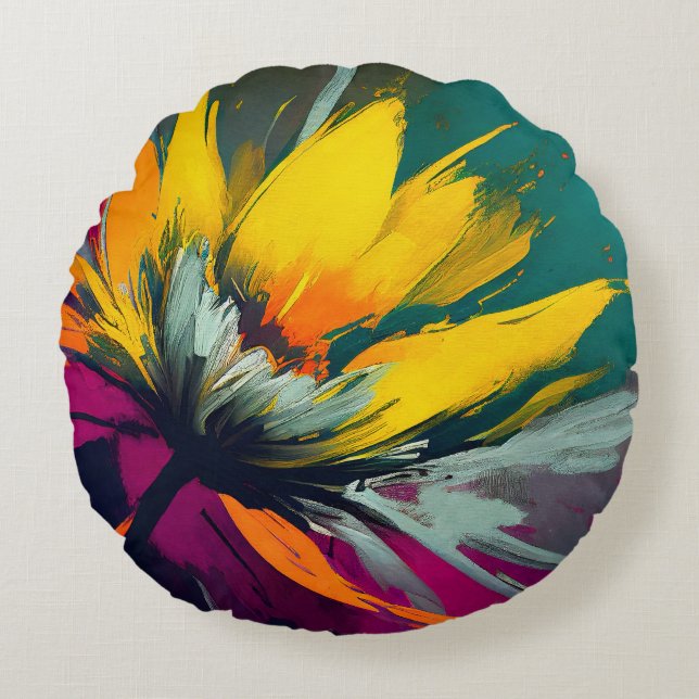 A Floral Odyssey – Expressive Bloom In Motion Round Pillow (Front)
