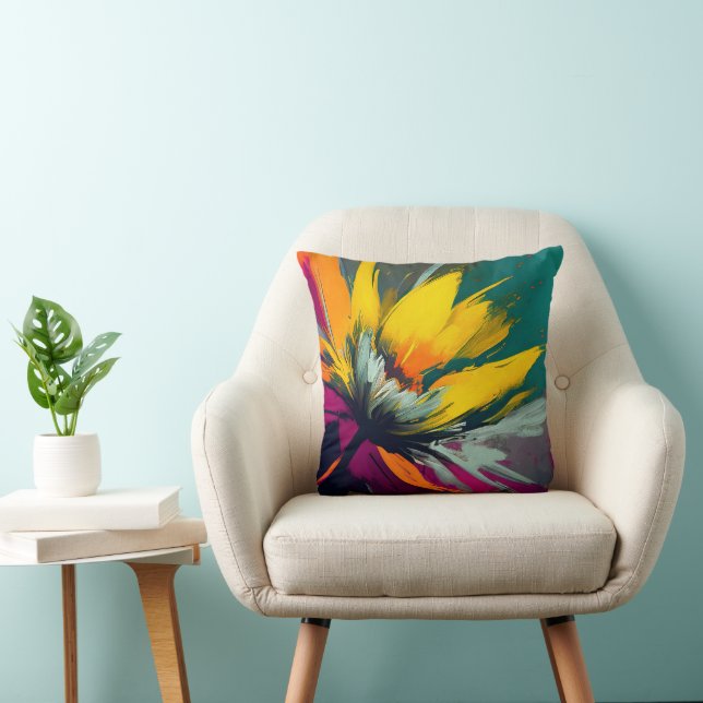 A Floral Odyssey – Expressive Bloom In Motion Throw Pillow (Chair)