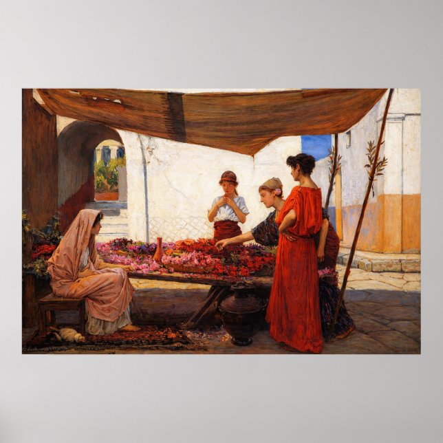 A Flower Stall by John William Waterhouse Poster (Front)