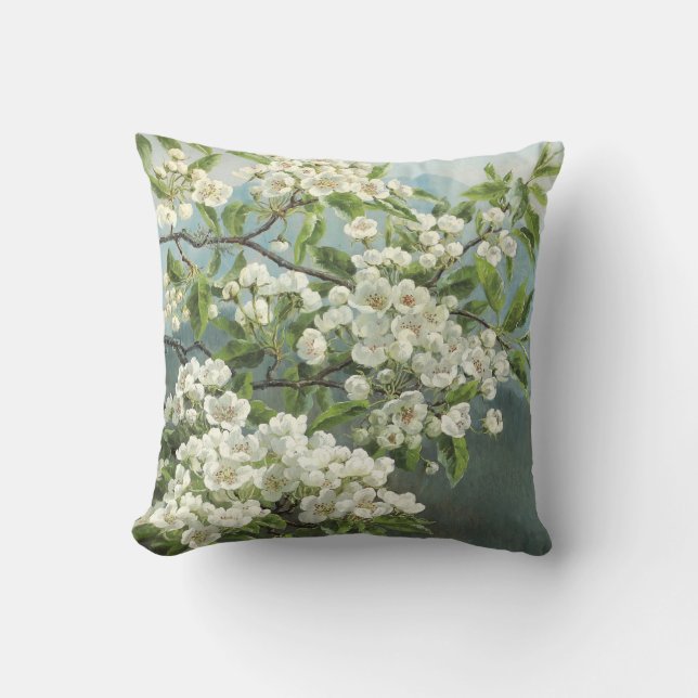 A Flowering Pear Tree Throw Pillow (Front)