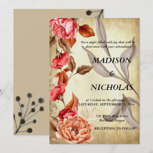 A flowery, rustic botanical wedding invitation