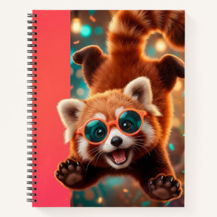 A fluffy cartoon red panda with bright sunglasses Notebook