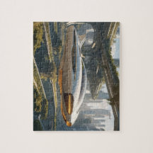 A flying car in the city of the future.