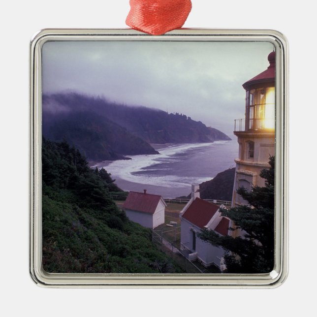 A foggy day on the Oregon coast at the Heceta Metal Ornament (Front)
