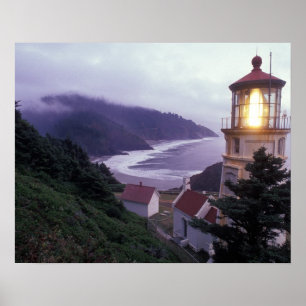 A foggy day on the Oregon coast at the Heceta Poster