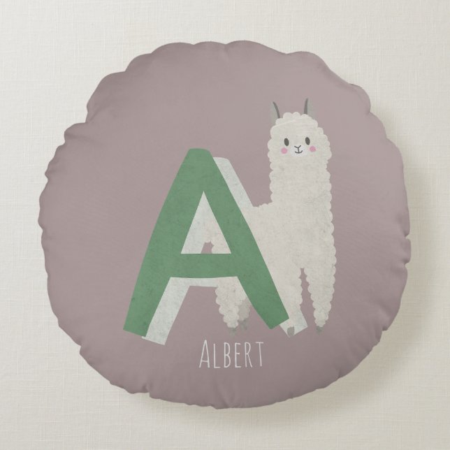 A for Alpaca Round Pillow (Front)