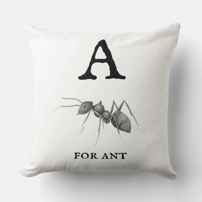 "A" for Ant  Throw Pillow (Front)