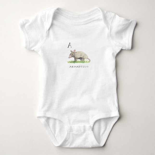 A for Armadillo Baby Bodysuit (Front)