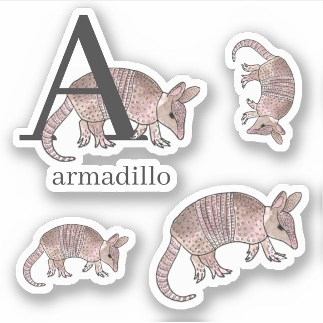 A for Armadillo Stickers (Front)