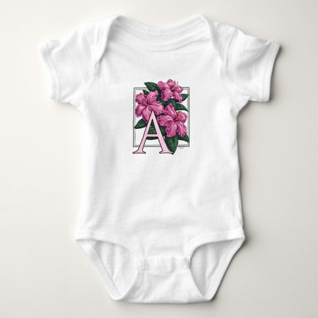 A for Azalea Flower Monogram Baby Clothes Bodysuit (Front)