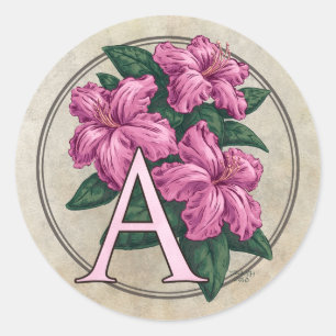 A for Azalea Flower Monogram Round Stickers