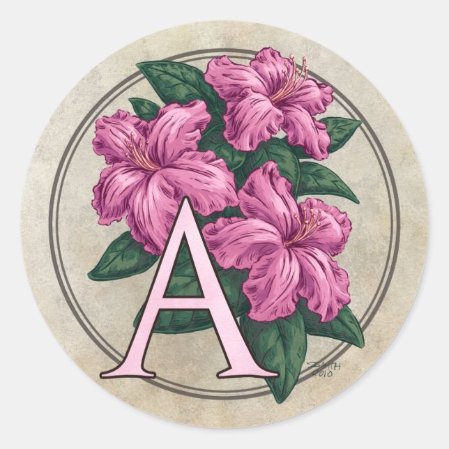 A for Azalea Flower Monogram Round Stickers (Front)