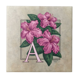A for Azalea Flower Monogram  Tile