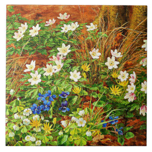 A Forest Floor with Anemones and Violets Tile
