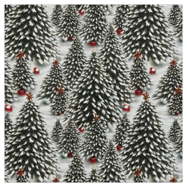 A Forest of Snow Covered Christmas Trees  Fabric (Swatch)