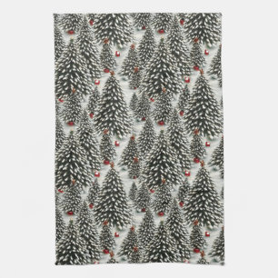 A Forest of Snow Covered Christmas Trees  Kitchen Towel