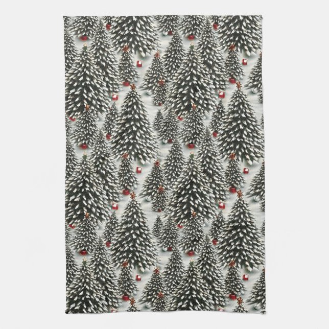 A Forest of Snow Covered Christmas Trees  Kitchen Towel (Vertical)