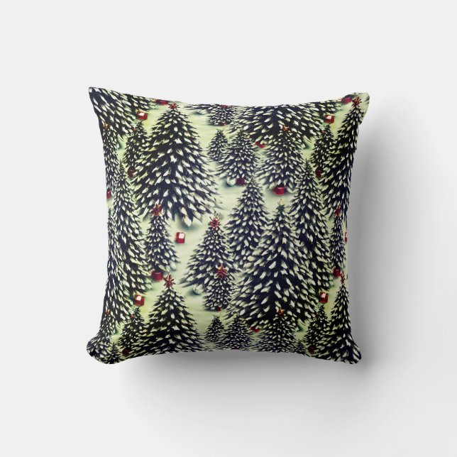 A Forest of Snow Covered Christmas Trees Throw Pillow (Front)