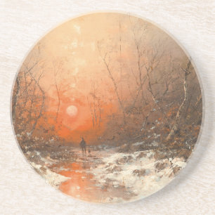 A Forest Path with Hunter at Sunset Coaster