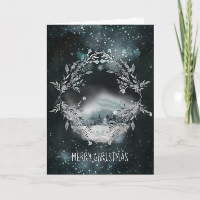 A Forest Snowfall in the Silent Night Christmas Holiday Card (Front)