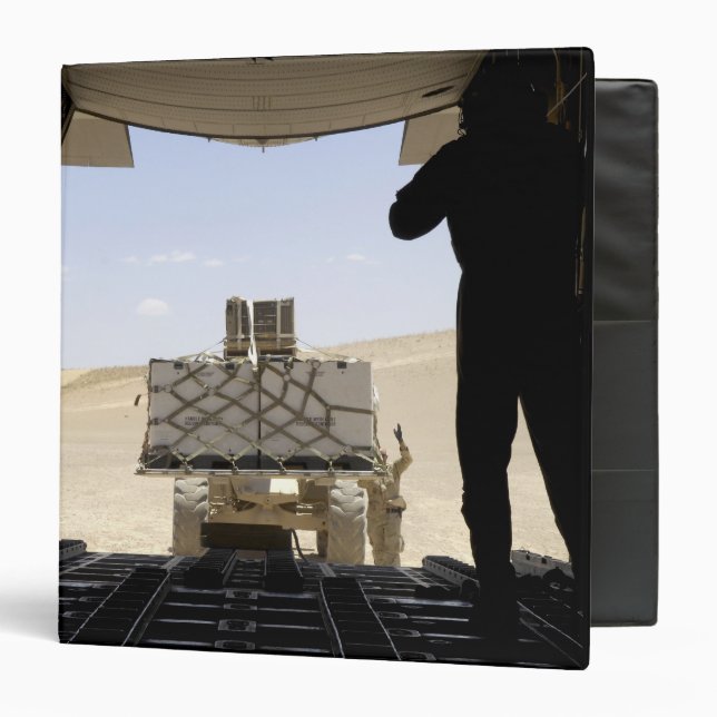A forklift loads cargo onto a C-130 Hercules Binder (Front/Inside)