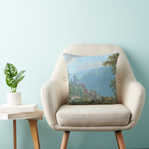 A Fortress in a Mountain Landscape at Sunrise Throw Pillow