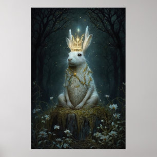 A four-eared crowned hare sits on a stump poster