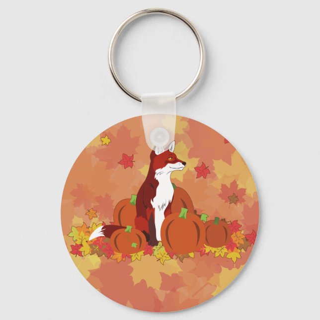 A Fox in the Pumpkin Patch Keychain (Front)