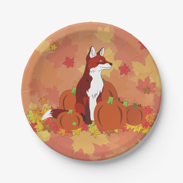 A Fox in the Pumpkin Patch Paper Plate (Front)