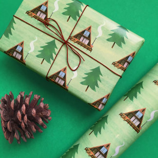 A-frame Cabin House and Pine Tree Wrapping Paper