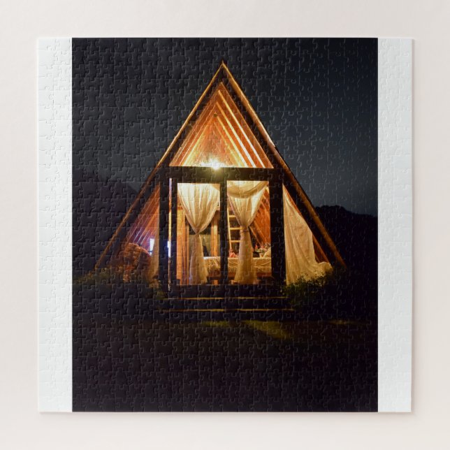 A FRAME CABIN NIGHT JIGSAW PUZZLE (Vertical)