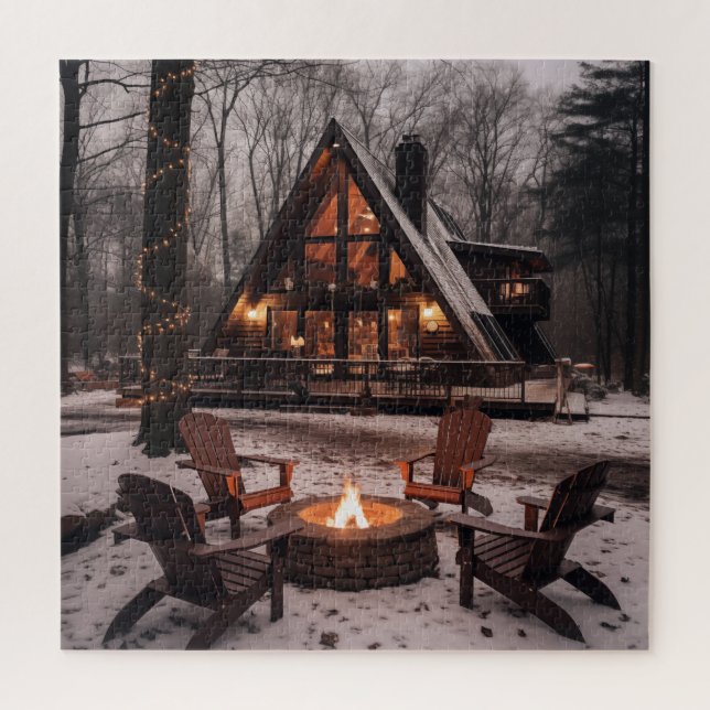 A-frame Cabin winter snow big jigsaw puzzle (Vertical)