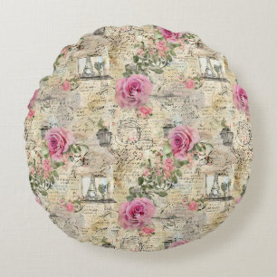 A French Ephemera Design Series 1 Round Pillow
